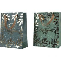 Sacchetto de regalo rectangular con texto brillante, asa y 2 colores surtidos - 12 x 30 x 42 cm