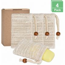 Sachet de savon bio 4 x sacs de savon, sac de savonsisal naturel, résidu de savon biologique durable, filet de savon sans plastique pour gommage