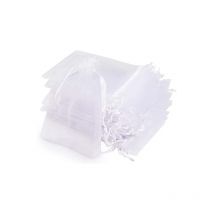 Sachets Organza, 120 Sachets Pochettes Transparent,10x15cm Cadeau en Organza Blanc avec Ruban Pour les cadeaux de Noël,Sacs Organza pour Bijoux