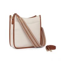 Sacs à bandoulière pour femmes, sac à bandoulière tendance en cuir végétalien pour dames avec deux sangles (beige)