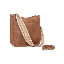 Sacs à bandoulière pour femmes, sac à bandoulière tendance en cuir végétalien pour dames avec deux sangles (marron)