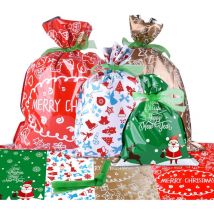 Mezheng - Sacs Cadeau de Noël Grande Taille Emballage Cadeau Cadeaux Assortis Styles Sacs avec des Liens de Ruban pour Cadeaux d'emballage de Noël