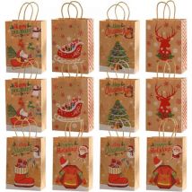 Cyslmuk - Sacs Cadeaux de Noël,12 Pièce Sac Cadeau Noel en Papier Kraft Pochette Cadeau Noel Reutilisable Sac Papier Cadeau Noel avec Poignée