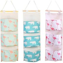 Sacs de rangement muraux à suspendre, motif dessin animé, organiseur de poche suspendu, porte de placard en coton imperméable avec 3 poches pour
