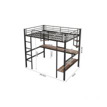 Cadre de lit en métal,90x200cm lit en fer avec bureau, lit mezzanine avec quatre petites étagères et une grande bibliothèque pour enfants,