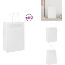 Sacs en papier 250 pcs avec poignées blanc 21x11x31 cm - Sac En Papier - Sacs En Papier - Sac Kraft - Sac-cadeau En Papier