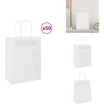 Sacs en papier 50 pcs avec poignées blanc 21x11x28 cm - Sac En Papier - Sacs En Papier - Sac Kraft - Sac-cadeau En Papier