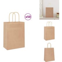 Sacs en papier 50 pcs avec poignées marron 21x11x28 cm - Sac En Papier - Sacs En Papier - Sac Kraft - Sac-cadeau En Papier
