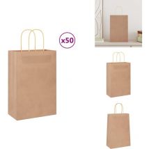 Sacs en papier 50 pcs avec poignées marron 21x11x31 cm - Sac En Papier - Sacs En Papier - Sac Kraft - Sac-cadeau En Papier