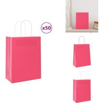 Sacs en papier 50 pcs avec poignées rose 21x11x28 cm - Sac En Papier - Sacs En Papier - Sac Kraft - Sac-cadeau En Papier