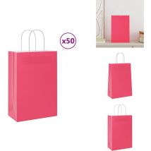 Sacs en papier 50 pcs avec poignées rose 21x11x31 cm - Sac En Papier - Sacs En Papier - Sac Kraft - Sac-cadeau En Papier