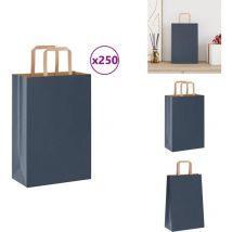 Sacs en papier kraft 250 pcs avec poignées bleu 21x11x31 cm - Sac En Papier Kraft - Sacs En Papier Kraft - Sac En Papier - Sac Kraft