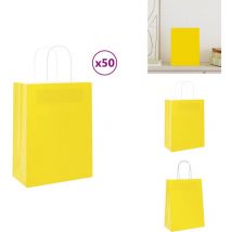 Sacs en papier kraft 50 pcs avec poignées jaune 21x11x28 cm - Sac En Papier Kraft - Sacs En Papier Kraft - Sac En Papier - Sac Kraft