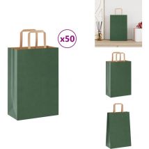 Sacs en papier kraft 50 pcs avec poignées vert 21x11x31 cm - Sac En Papier Kraft - Sacs En Papier Kraft - Sac En Papier - Sac Kraft