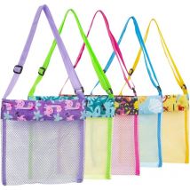 Sacs à jouets de plage sacs en coquillage sacs de plage en filet pour enfants, 5 pièces, sacs en filet en coquillage colorés pour ranger fruits,