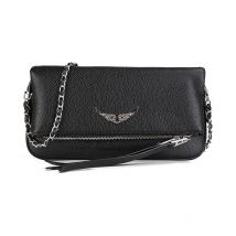 Sacs pour femmes Sac messager en cuir Sac à bandoulière pour femme avec fermeture éclair Ailes Strass (noir)