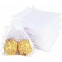 Sacs transparents en organza 50pcs, sacs d'emballage de bijoux à cordon, sacs de faveur de fête de mariage de bonbons, 810 cm-blanc