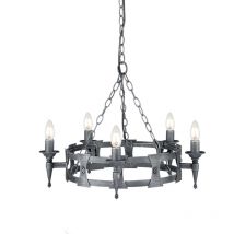 Saxon - 5 Light Chandelier Black, Silber Finish, E14 - Elstead