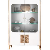 Altobuy - safary - Vitrine 2 Portes Laquée Blanc et Or Décor Sérigraphié