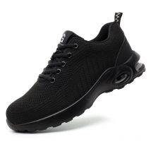 Safety Trainers Men Women Lightweight Air Cushion Steel Toe Cap Trainers Safety Shoes Breathable Industrial Work Trainers,Black-42