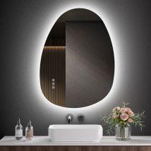 S'afielina - Asymmetrical Bathroom Mirror with Dimmable led 3 Lighting Modes Lights 60x45cm Latest Fashion Illuminated Vanity Mirror