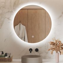 S'afielina - Badspiegel mit Beleuchtung Rund led Wandspiegel Badezimmerspiegel mit Touch, kaltweißes Licht und Memory Funktion, 70cm