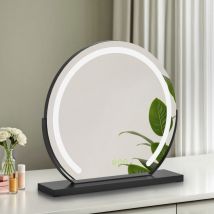 S'afielina - Dressing Table Mirror Round Black Hollywood Vanity Mirror with 3 Color Light Modes 180°Rotation Makeup Mirror ф40cm