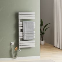 Elektrischer Badheizkörper Handtuchtrockner mit Timing Elektrisch Thermostat, Handtuchwärmer mit Heizstab, Weiß 104.1x50 cm 600Watts - S'afielina