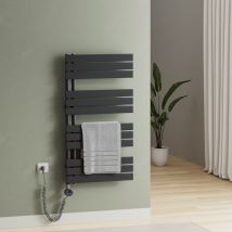 S'AFIELINA Elektrischer Badheizkörper Handtuchtrockner mit Timing Elektrisch Thermostat, Handtuchwärmer mit Heizstab, Anthrazit 104.1x60 cm 600Watts