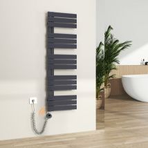 Elektrischer Badheizkörper Handtuchtrockner mit Timing Elektrisch Thermostat, Handtuchwärmer mit Heizstab, Anthrazit 132x40 cm 600Watts - S'afielina