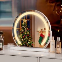 Miroir de maquillage rond avec éclairage led et interrupteur tactile, 3 couleurs de lumière, fonction mémoire réglable, cadre blanc, Φ40cm