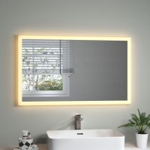 S'afielina - Miroir de salle de bain Miroir de salle de bain led avec Miroir Lumineux Carré Miroir Mural,Interrupteur Mural,100 x 60 cm,Blanc Chaud
