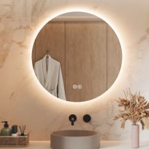 S'AFIELINA Miroir lumineux de salle de bain LED Miroir Rond Miroir Mural avec Interrupteur Tactile,3 Couleurs de lumière 3000/4000/6500K,∅70 cm