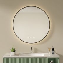 S'AFIELINA Miroir lumineux de salle de bain LED rond éclairé avec interrupteur à bouton tactile Anti-buée Lumière blanche neutre Horloge numérique