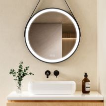 S'afielina - Luminaire à éclipse Miroir lumineux de salle de bain led Rond Miroir Cadre Noir Miroir Mural Miroir Lumineux avec Interrupteur Tactile,3