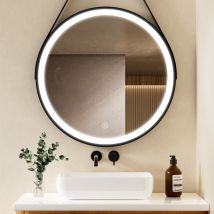 S'afielina - Luminaire à éclipse Miroir lumineux de salle de bain led Rond Miroir Cadre Noir Miroir Mural Miroir Lumineux avec Interrupteur