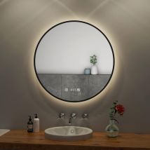 S'afielina - Round Bathroom led Mirror, Wall Mounted Backlit Vanity Circular Mirror with Demister, Touch Switch, Dimmable, Clock Temperature Display,