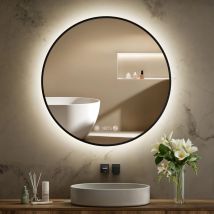 S'Afielina - Runder Badspiegel Led Badezimmerspiegel Mit Beleuchtung,wandspiegel Mit Touchschalter Und Beschlagfrei Taste Neutralweißes Licht,
