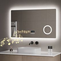 S'Afielina - Wandspiegel Mit Beleuchtung Led Badspiegel Mit Energiesparend Touchschalter,beschlagfrei,bluetooth,3-fach Vergrößerung,3 Lichtfarbe,