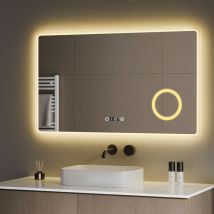 S'afielina - Badspiegel Wandspiegel mit Beleuchtung led Badspiegel mit Energiesparend, 100×60cm Touchschalter, 3-fach Vergrößerung,3 Lichtfarbe,