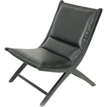 Uniqka - Safran - Fauteuil lounge en teck et cuir noir