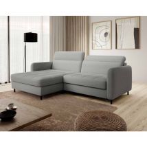 Bestmobilier - Sagada - ecksofa links 4-sitzer - schlaffunktion und bettkasten und kopfstützen - aus bouclé-stoff - grau