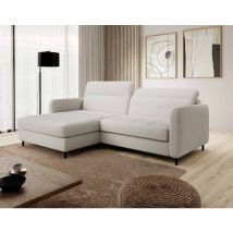 Bestmobilier - Sagada - ecksofa links 4-sitzer - schlaffunktion und bettkasten und kopfstützen - aus bouclé-stoff - weiß