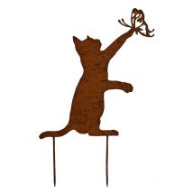 La Grande Prairie - Sagoma in ferro Gatto e farfalla 30 x 45 cm