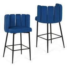 SAKURA - Lot de 2 tabourets de bar design en velours bleu