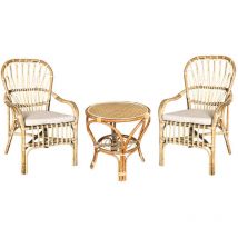 Salón Manao madera de bambú 2 sillones y 1 mesa con cojín gratuito