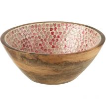 Saladier en bois de manguier avec intérieur coeurs rose