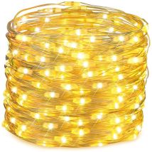Lot De 2 Guirlande Lumineuse Noël À 10m 100 Led Et À Piles En Fil De Cuivre Pour Éclairage Intérieur Et Extérieur, Chambre, Décoration De Mariage, 