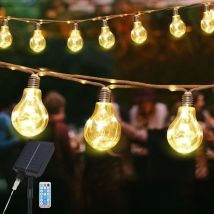 Solar Lichterkette Aussen Vintage Hanfseil, Glühbirnen led Solar Lichterkette Außen Wetterfest Warmweiß 8 Modi, 10M 20 Glühbirnen - Salcar