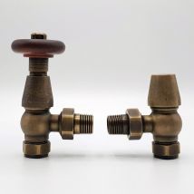 Lux Heat - Angled Antique Brass Traditional Thermostatic Valve Set